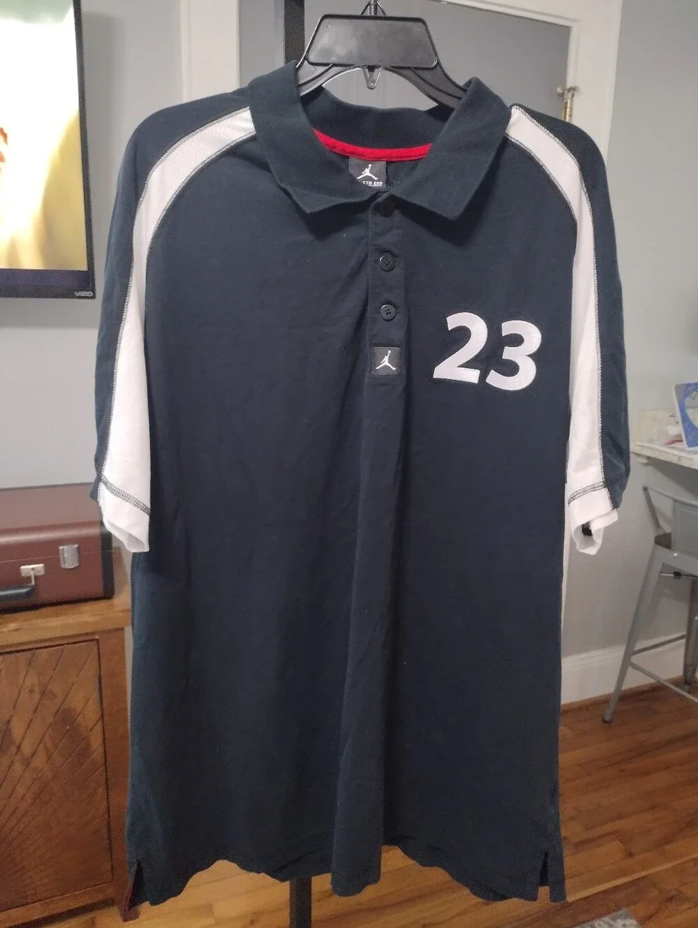Jordan Men's Polo Shirt in Black and White with 23 Embroidered Patches